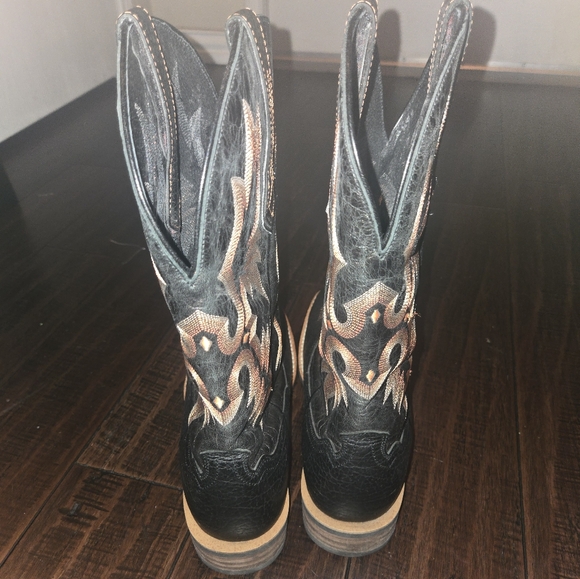 Ariat Black Leather Tombstone Western Cowboy Boots with Embroidered Design 10.5 - Picture 8 of 15